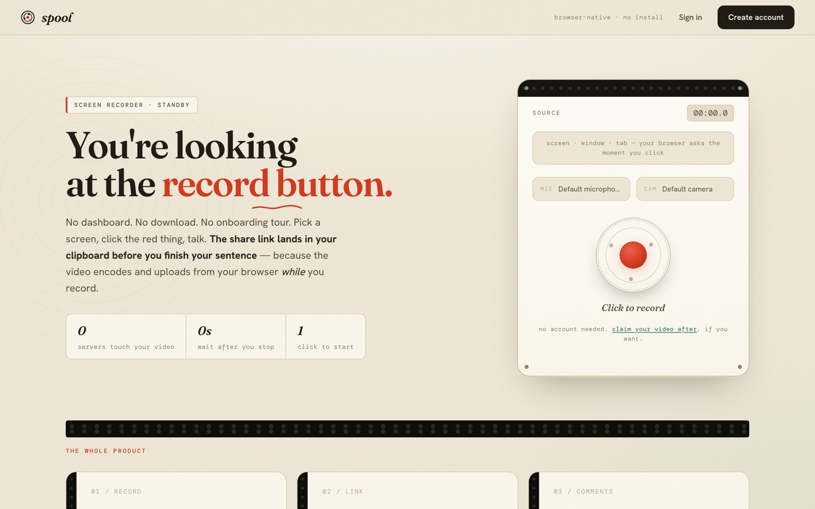 The top of Spool's landing page